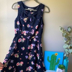 Black Floral Mid Length Dress